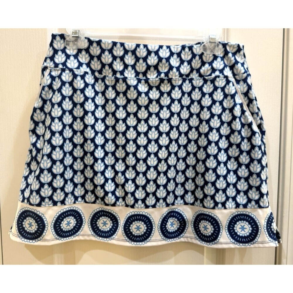Sigrid Olsen Golf & Tennis Skort Skirt Womens Sz Large Blue Lotus Bud Geometric